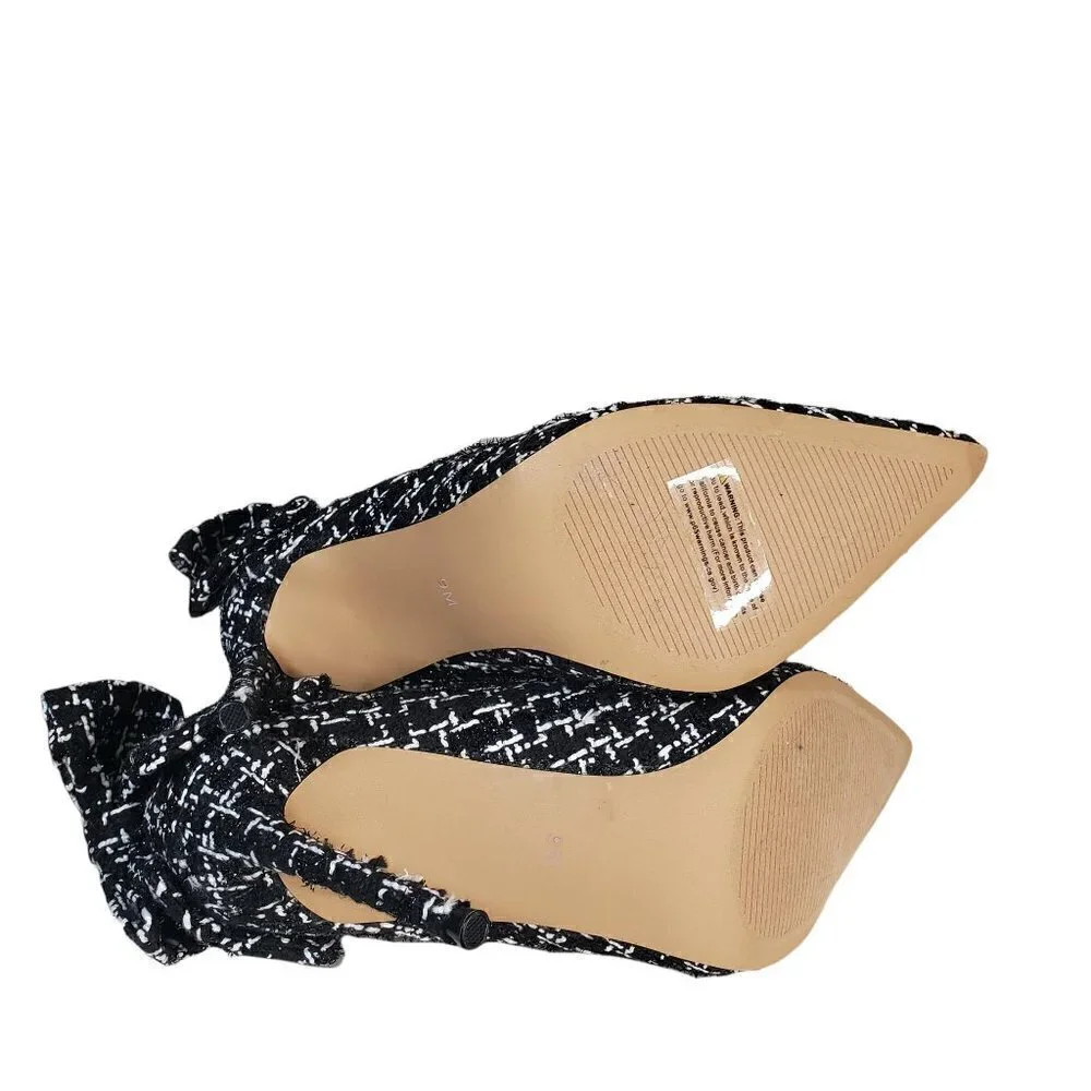 New York & Company Black Fabric Pointed Toe Slip-on Pumps with Bow Detail
